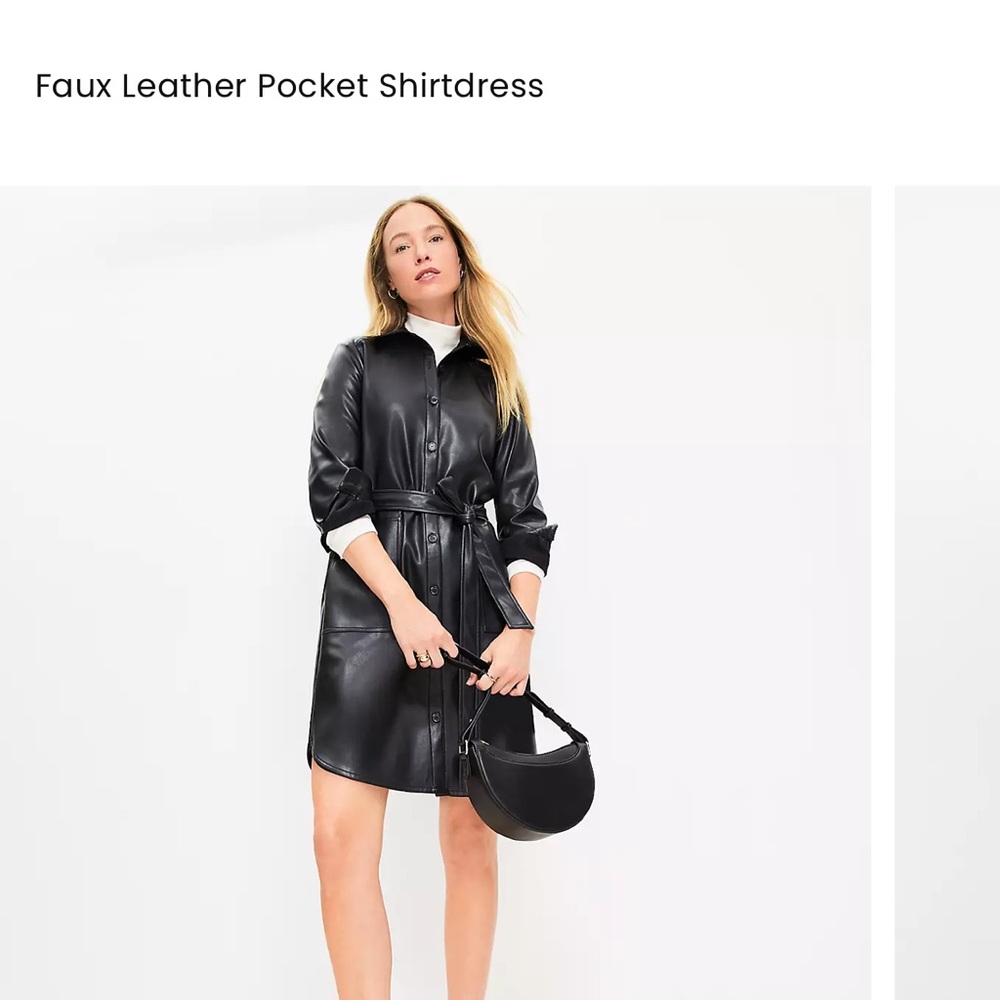 LOFT Black Faux Leather Shirt Dress